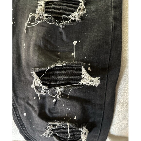 M Society Distressed Ribbed Ripped Paint Skinny Jeans Men's Size 38x32 Black - Picture 7 of 16